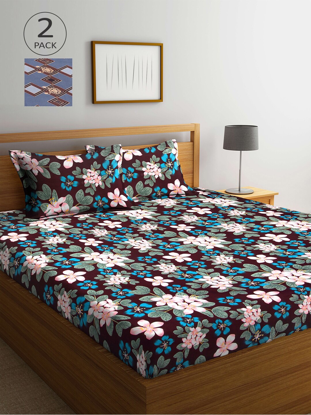 

Arrabi Multicoloured Floral 300 TC 2 King Bedsheet with 4 Pillow Covers, Multi