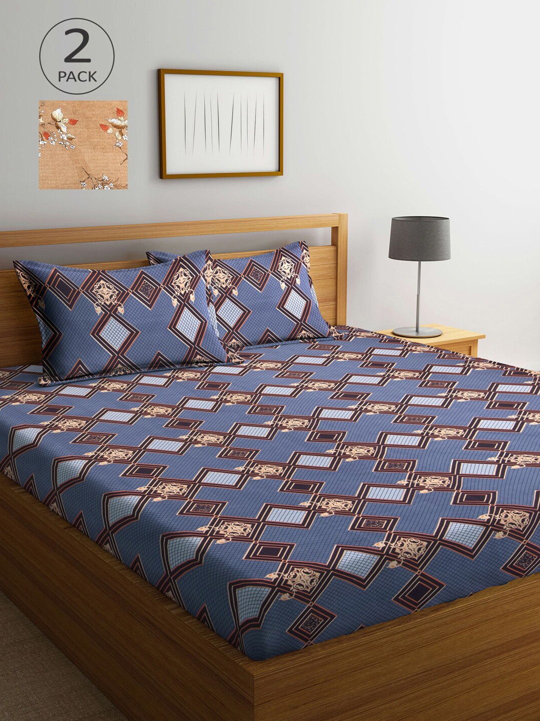 

Arrabi Beige & Grey Graphic 300 TC 2 King Bedsheet with 4 Pillow Covers