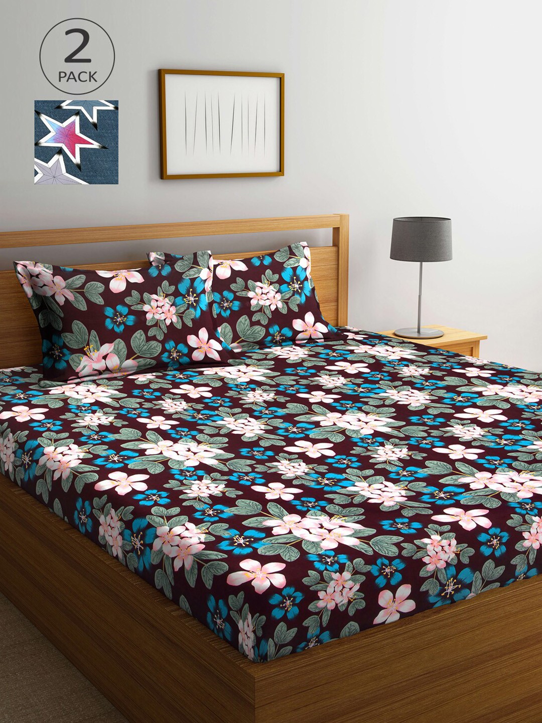 

Arrabi Multicoloured Graphic 300 TC 2 King Bedsheet with 4 Pillow Covers, Multi