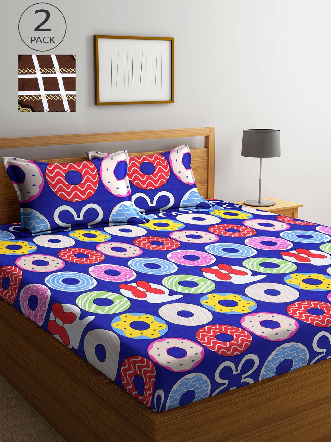 

Arrabi Brown & Blue Graphic 300 TC 2 King Bedsheet with 4 Pillow Covers