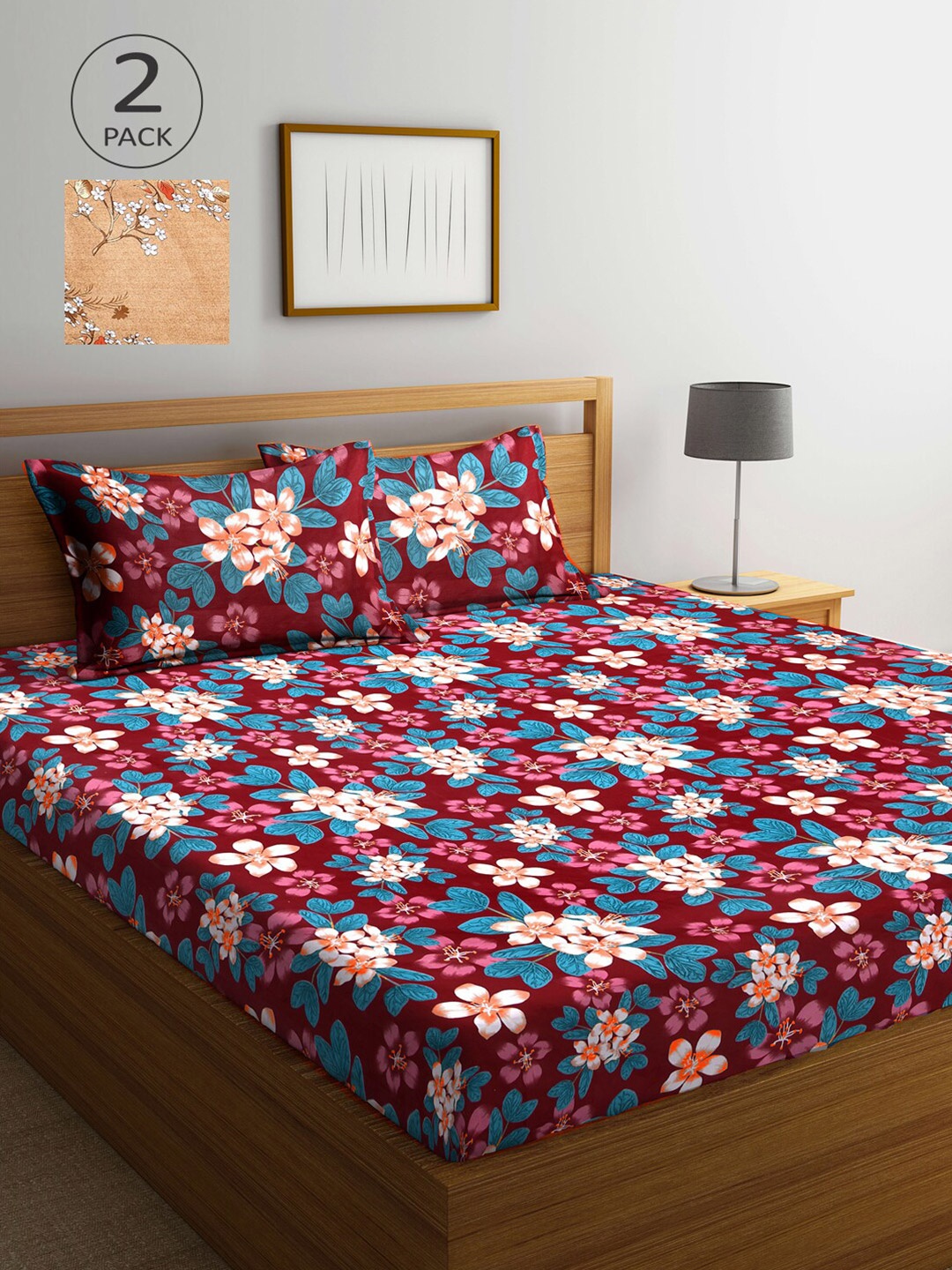 

Arrabi Multicoloured Floral 300 TC 2 King Bedsheet with 4 Pillow Covers, Multi