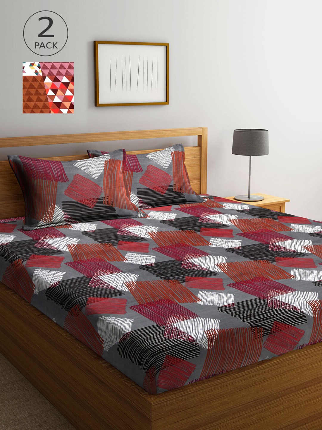 

Arrabi Brown & Maroon Geometric 300 TC 2 King Bedsheet with 4 Pillow Covers