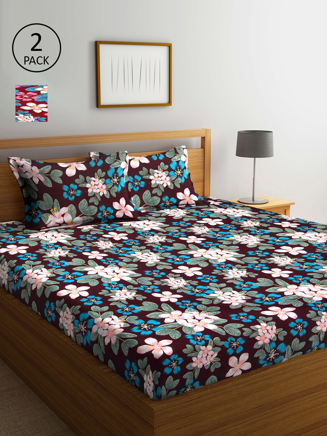 

Arrabi Maroon & Red Floral 300 TC 2 King-Size Bedsheets with 4 Pillow Covers