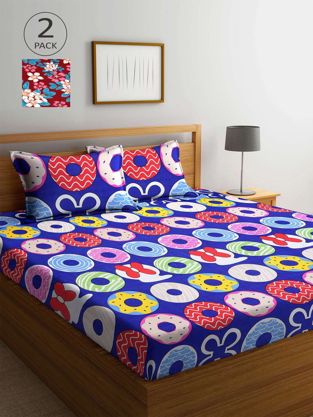 

Arrabi Multicoloured Graphic 300 TC 2 King Bedsheet with 4 Pillow Covers, Multi