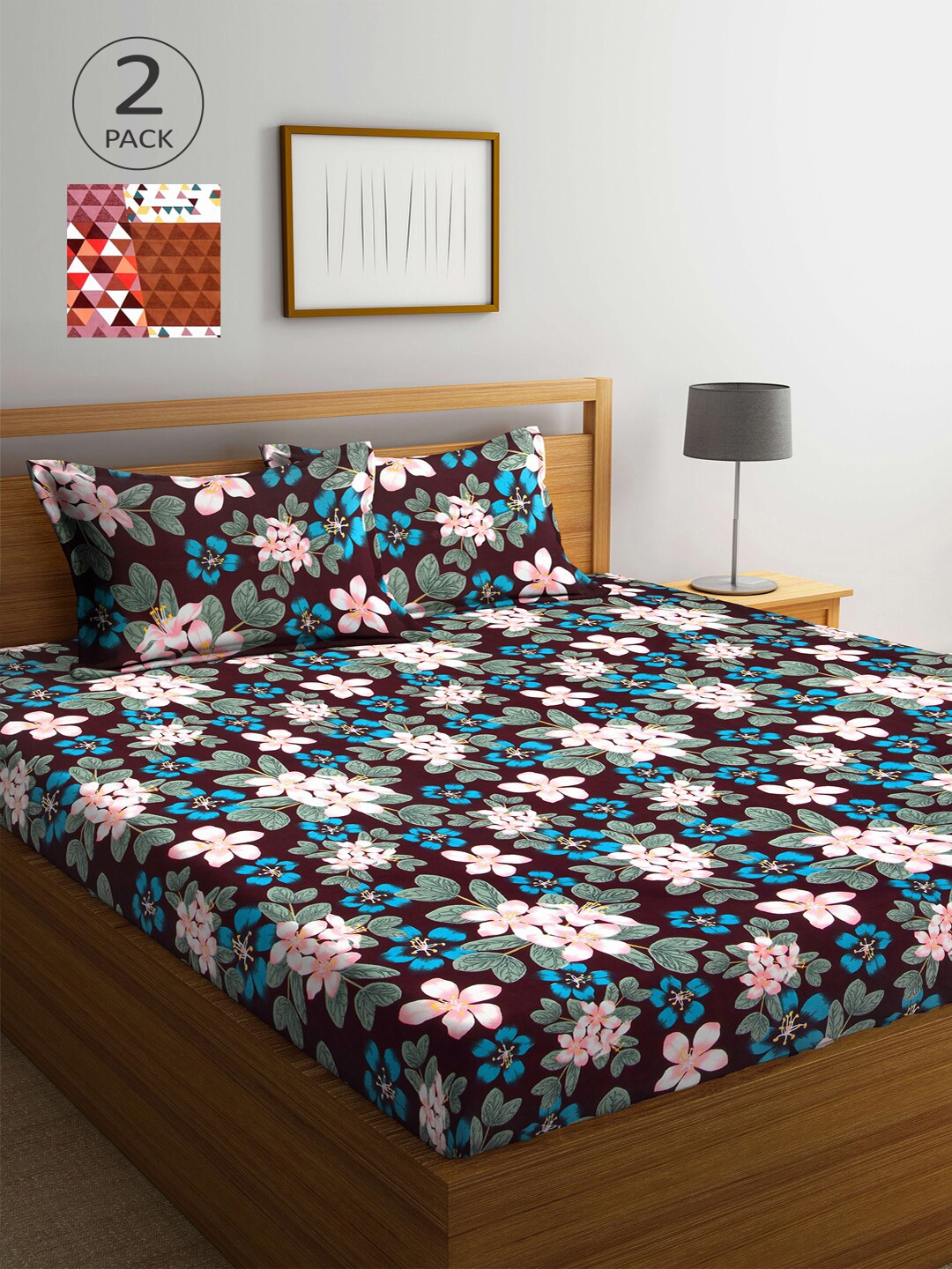 

Arrabi Multicoloured Floral 300 TC 2 King Bedsheet with 4 Pillow Covers, Multi