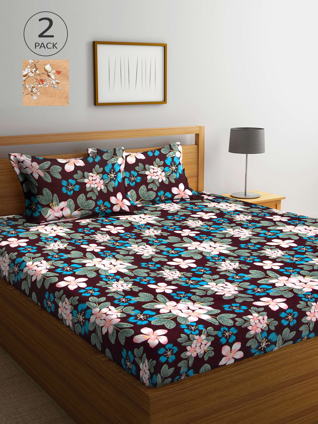 

Arrabi Multicoloured Floral 300 TC 2 King Bedsheet with 4 Pillow Covers, Multi