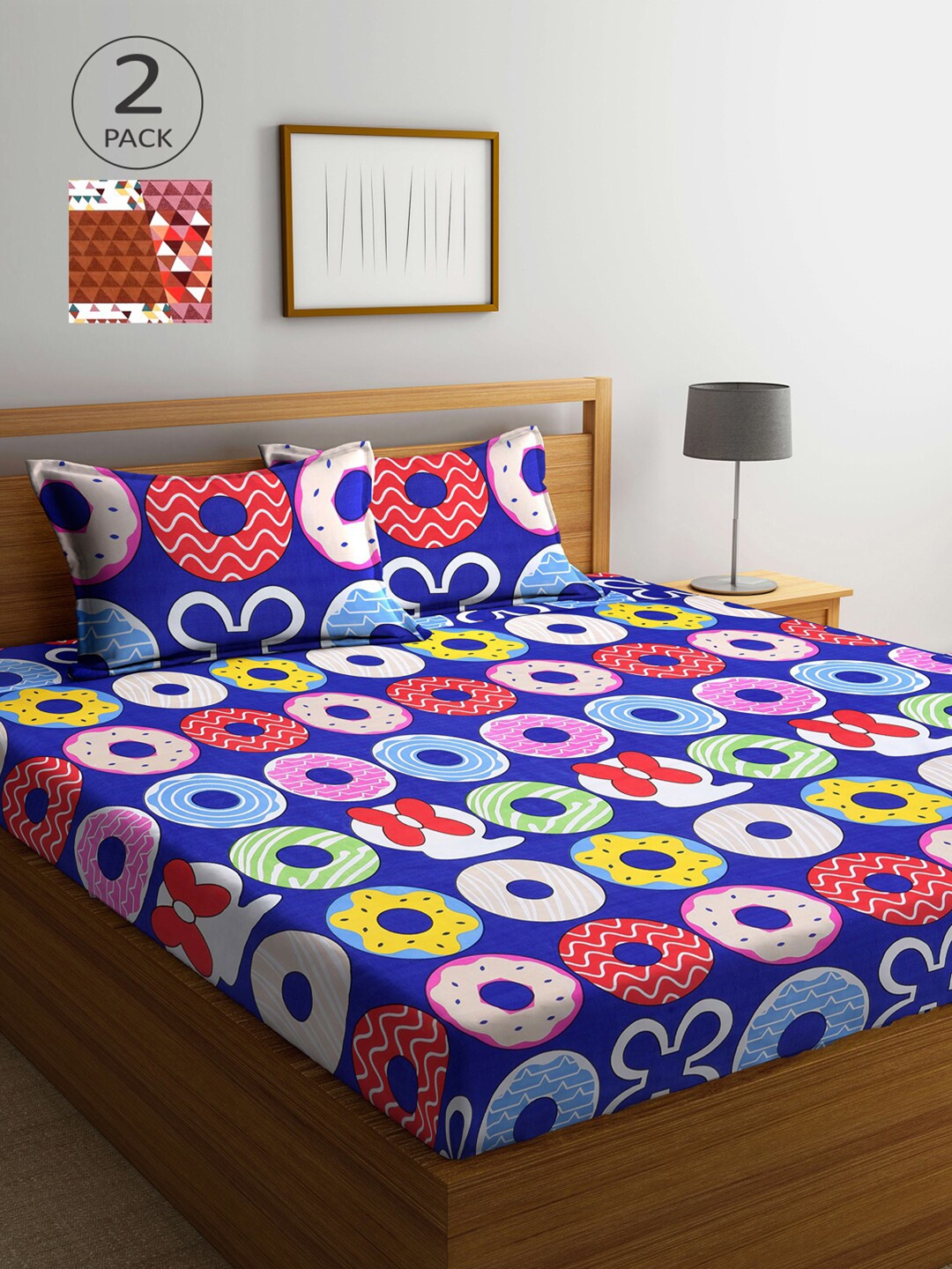 

Arrabi Brown & Blue Geometric 300 TC 2 King Bedsheet with 4 Pillow Covers