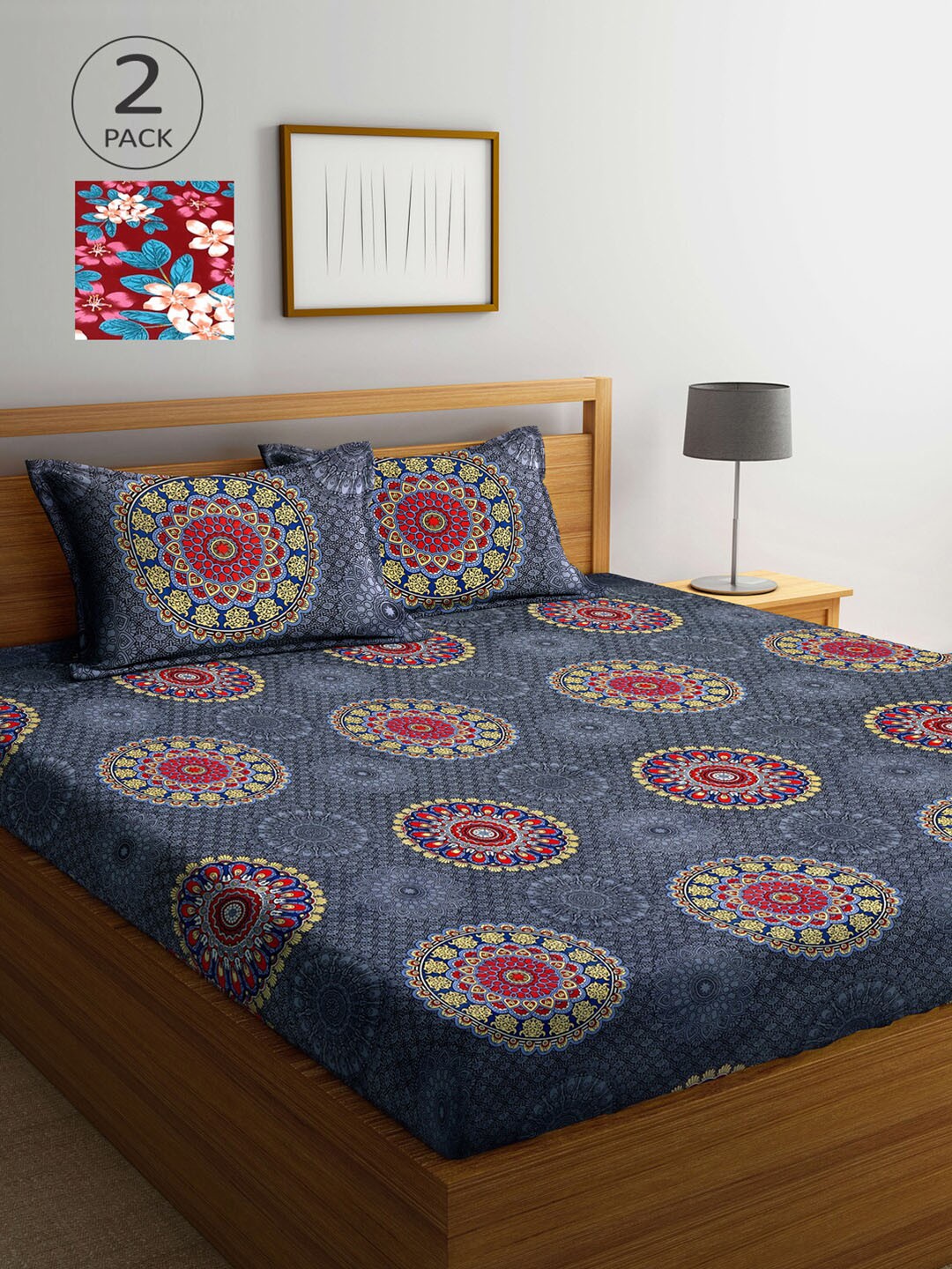 

Arrabi Multicoloured Floral 300 TC 2 King Bedsheet with 4 Pillow Covers, Multi