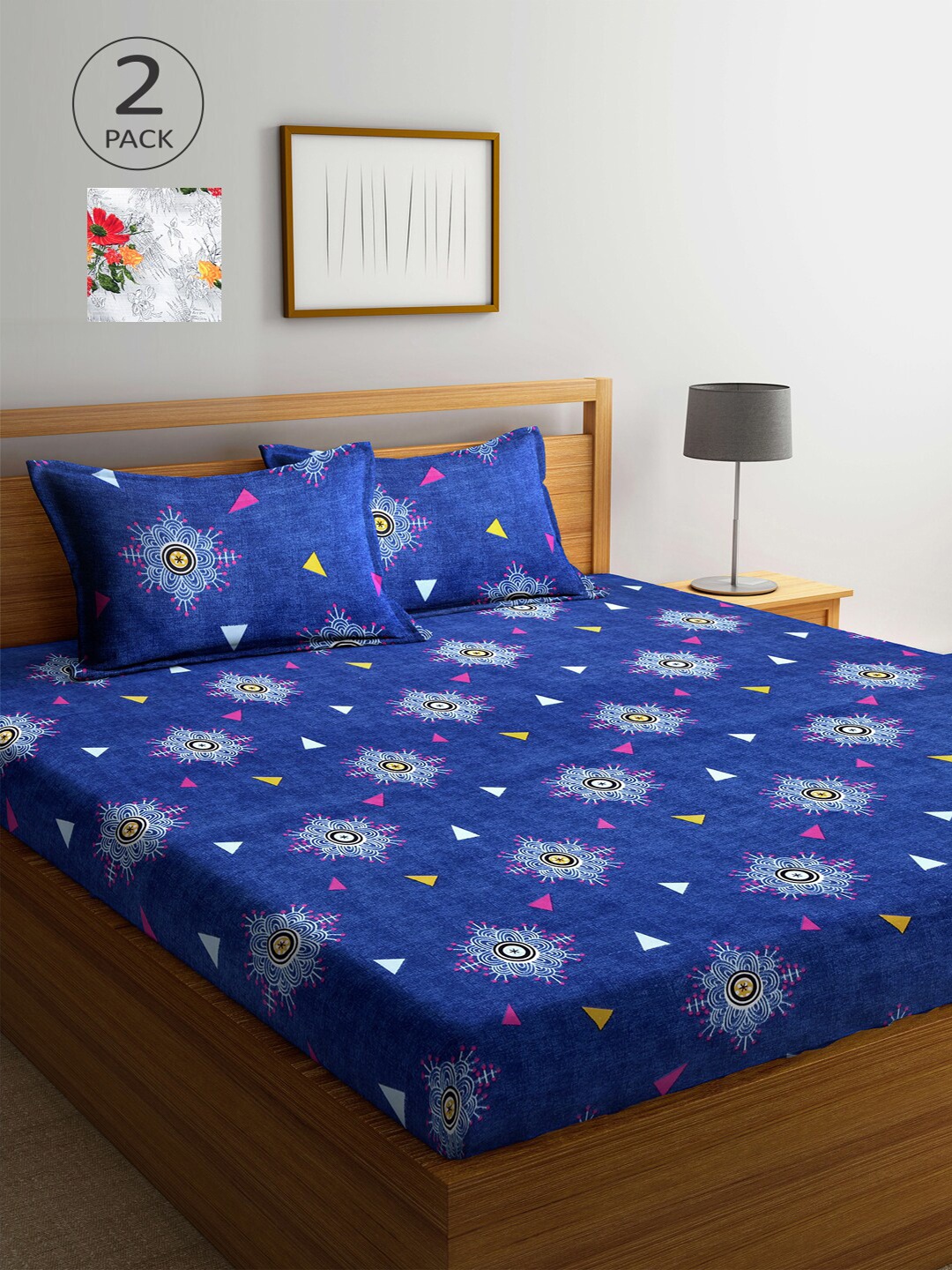 

Arrabi Multicoloured Floral 300 TC 2 King Bedsheet with 4 Pillow Covers, Multi