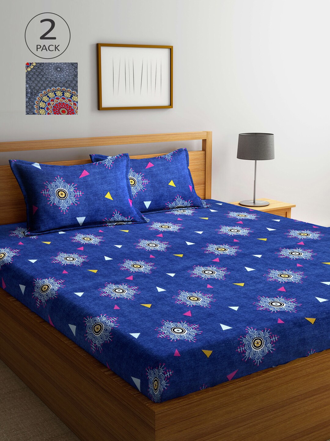 

Arrabi Blue & Grey Ethnic Motifs 300 TC 2 King Bedsheet with 4 Pillow Covers
