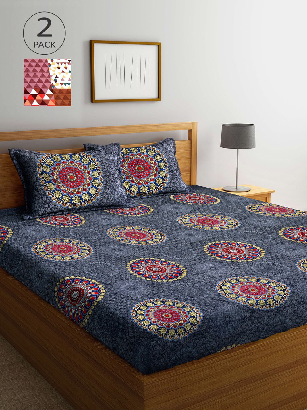 

Arrabi Multicoloured Graphic 300 TC 2 King Bedsheet with 4 Pillow Covers, Multi