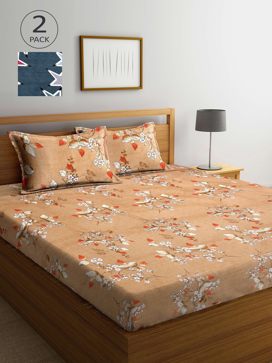 

Arrabi Multicoloured Graphic 300 TC 2 King Bedsheet with 4 Pillow Covers, Multi