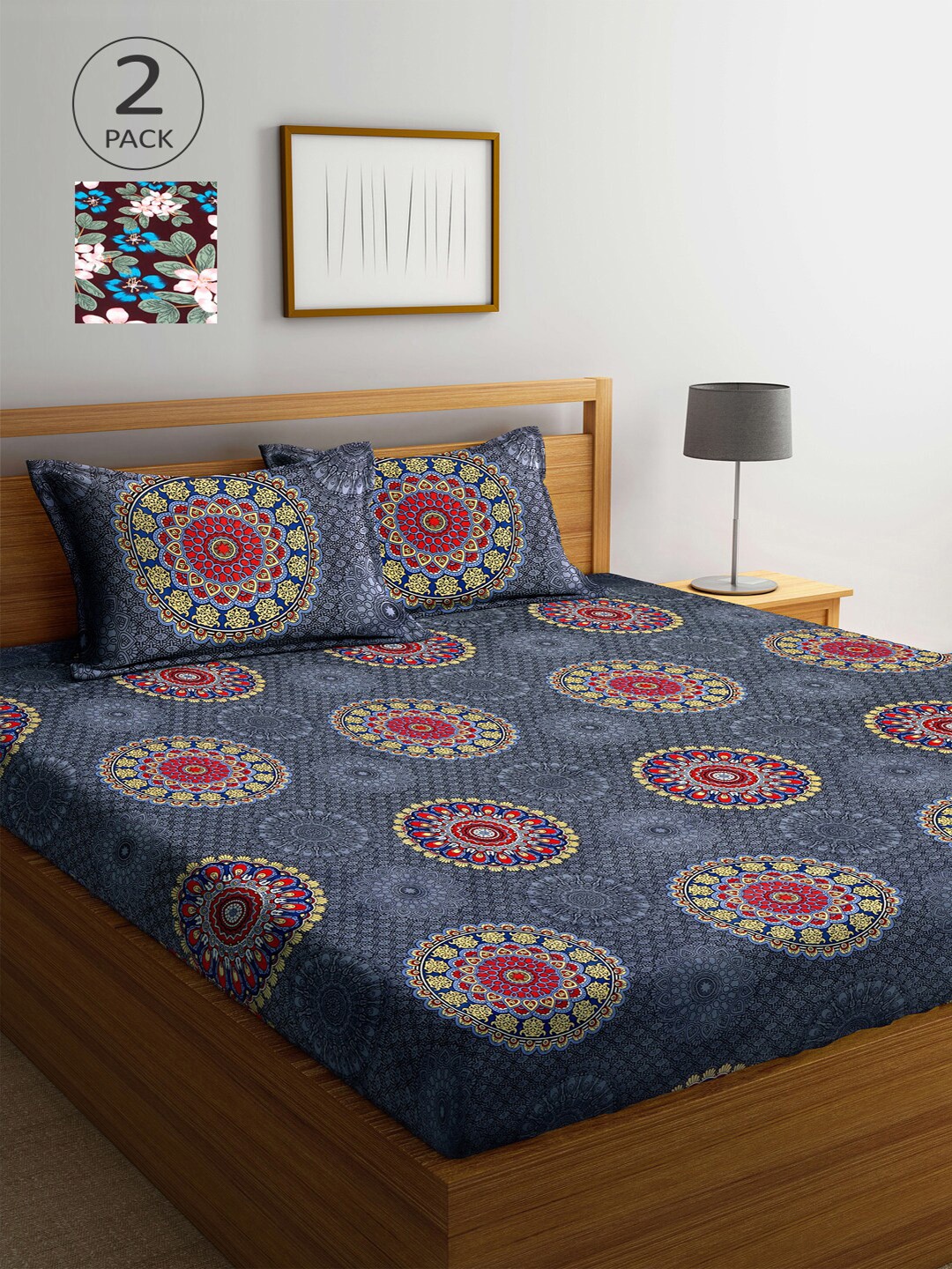 

Arrabi Multicoloured Ethnic Motifs 300 TC 2 Cotton King Bedsheet with 4 Pillow Covers, Multi