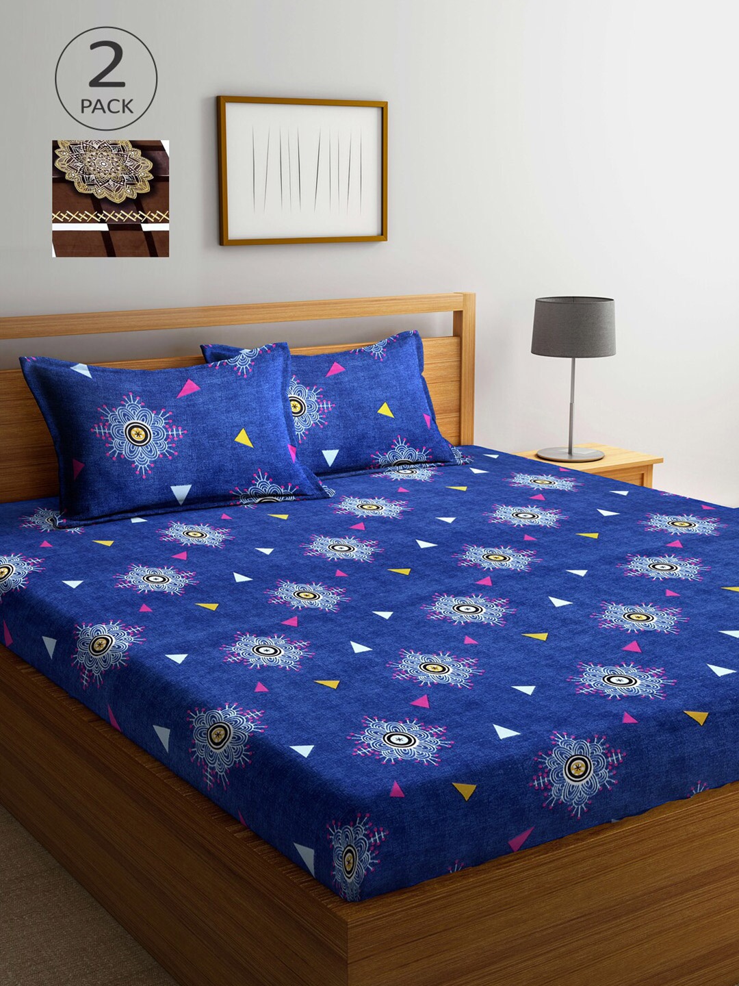 

Arrabi Blue & Brown Ethnic Motifs 300 TC 2 King Bedsheet with 4 Pillow Covers