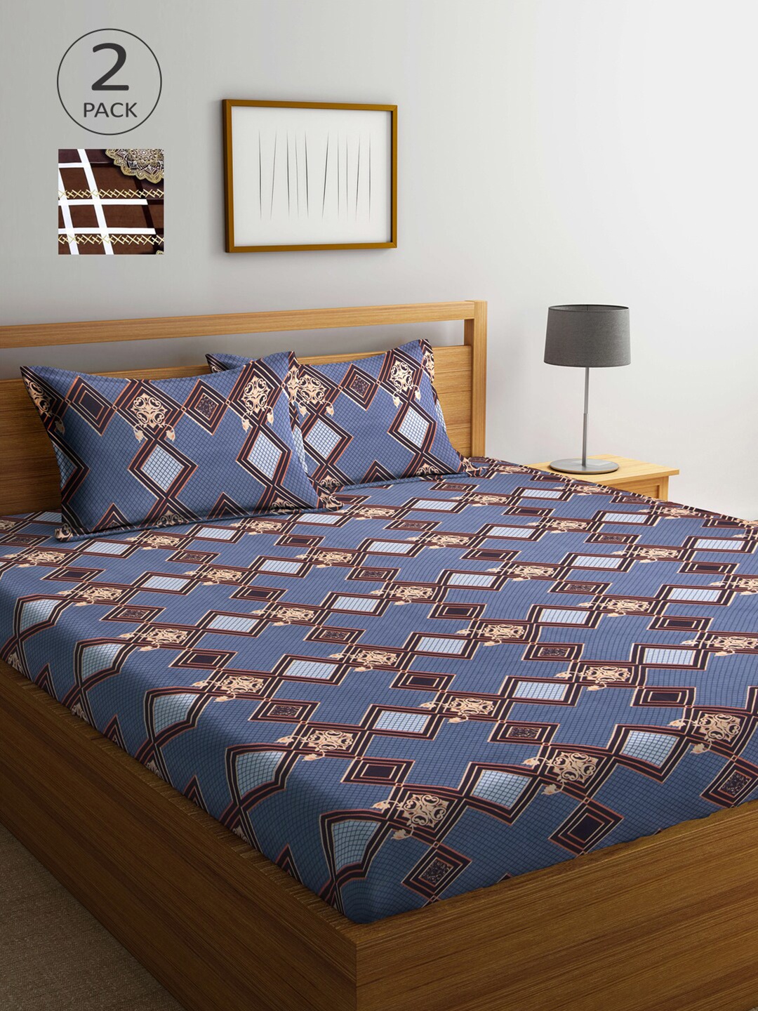 

Arrabi Multicoloured Geometric 300 TC 2 King Bedsheet with 4 Pillow Covers, Multi