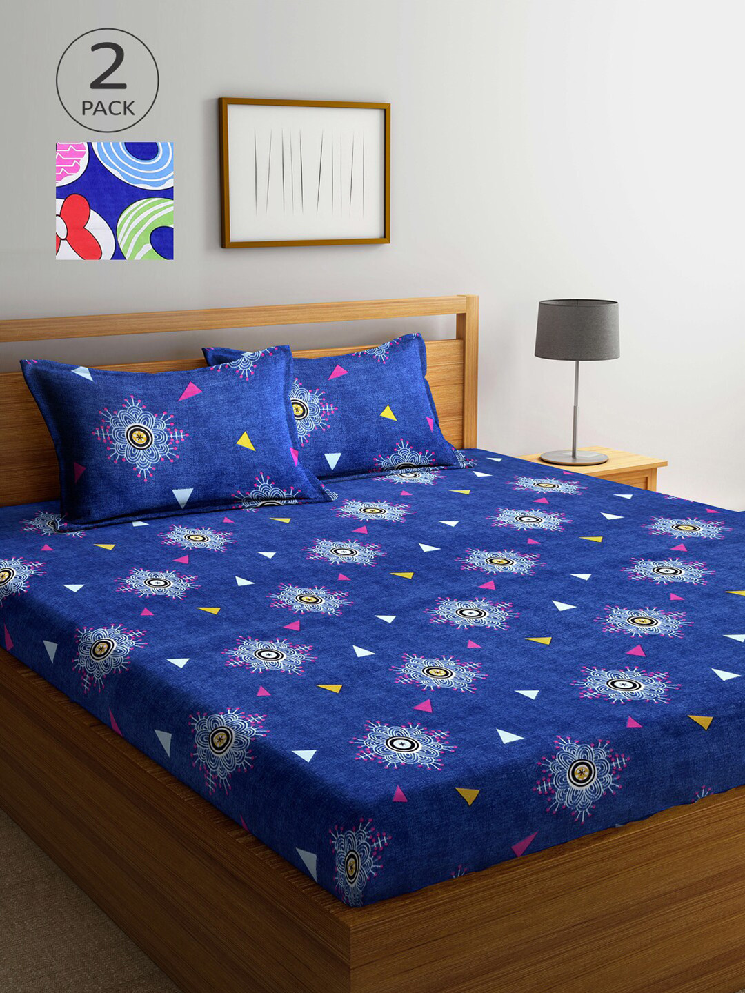 

Arrabi Multicoloured Ethnic Motifs 300 TC 2 Cotton King Bedsheet with 4 Pillow Covers, Multi