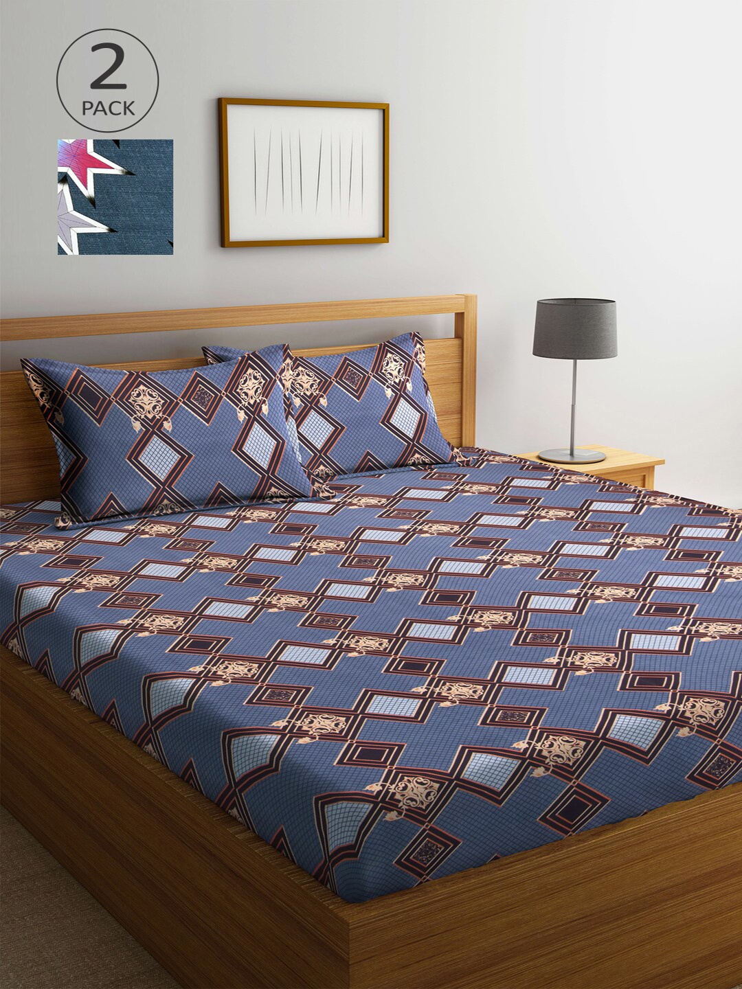 

Arrabi Multicoloured Graphic 300 TC 2 King Bedsheet with 4 Pillow Covers, Multi