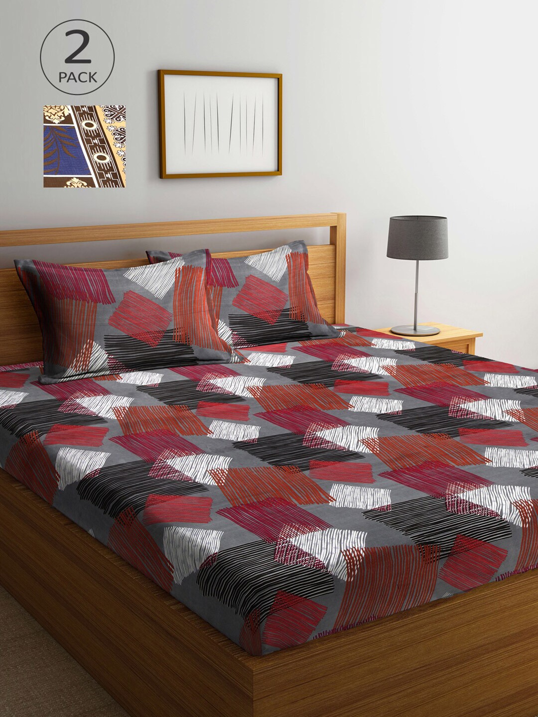 

Arrabi Grey & Black Geometric 300 TC 2 King Bedsheet with 4 Pillow Covers