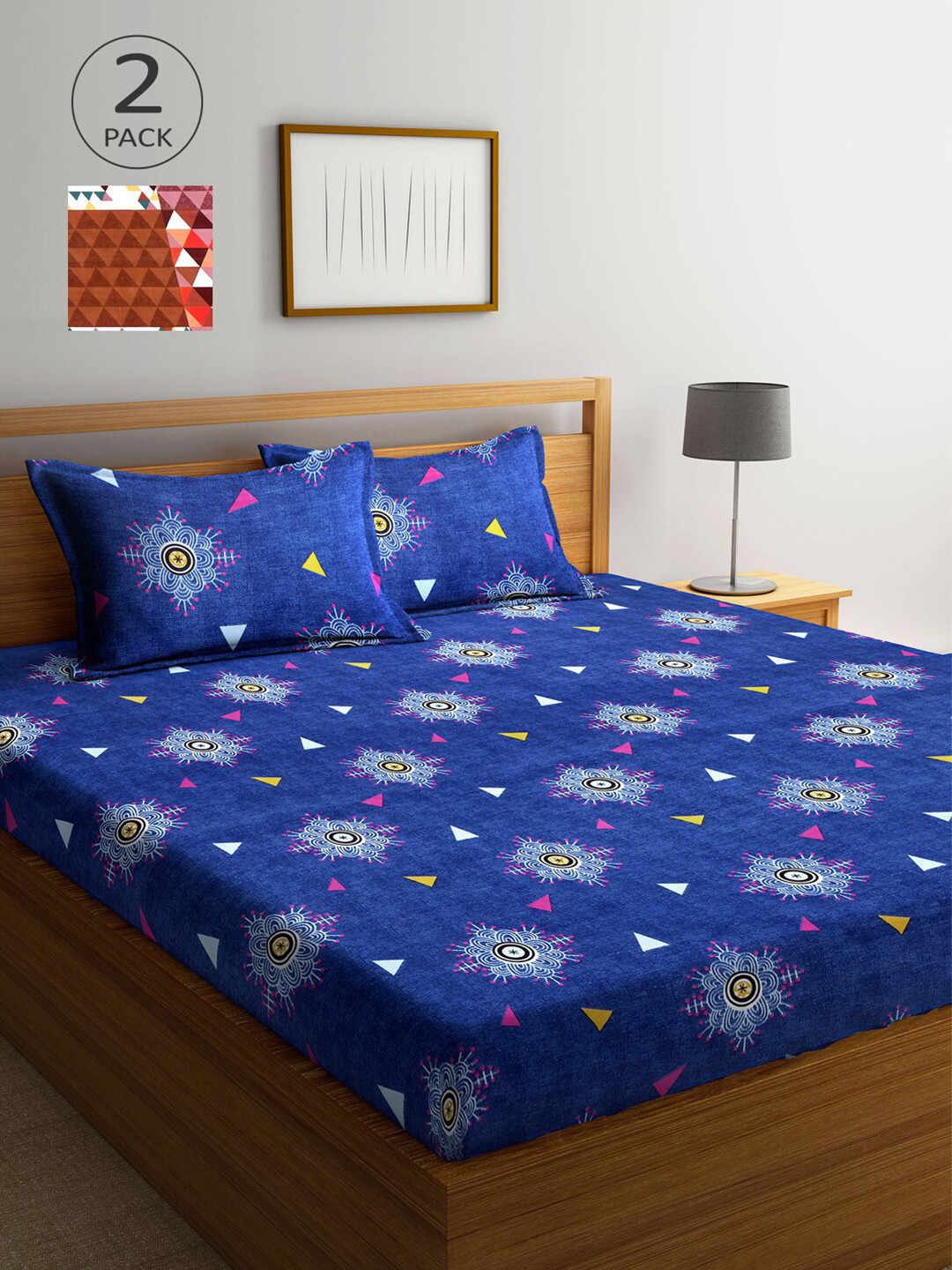 

Arrabi Multicoloured Ethnic Motifs 300 TC 2 King Bedsheet with 4 Pillow Covers, Multi
