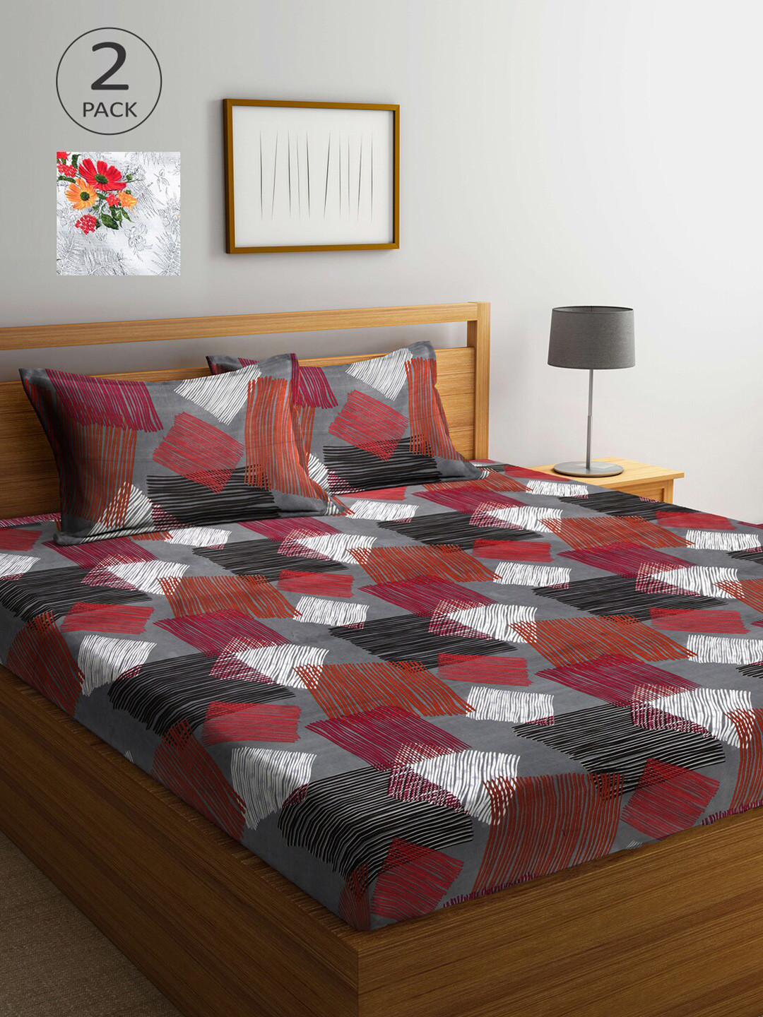 

Arrabi Multicoloured Graphic 300 TC 2 King Bedsheet with 4 Pillow Covers, Multi