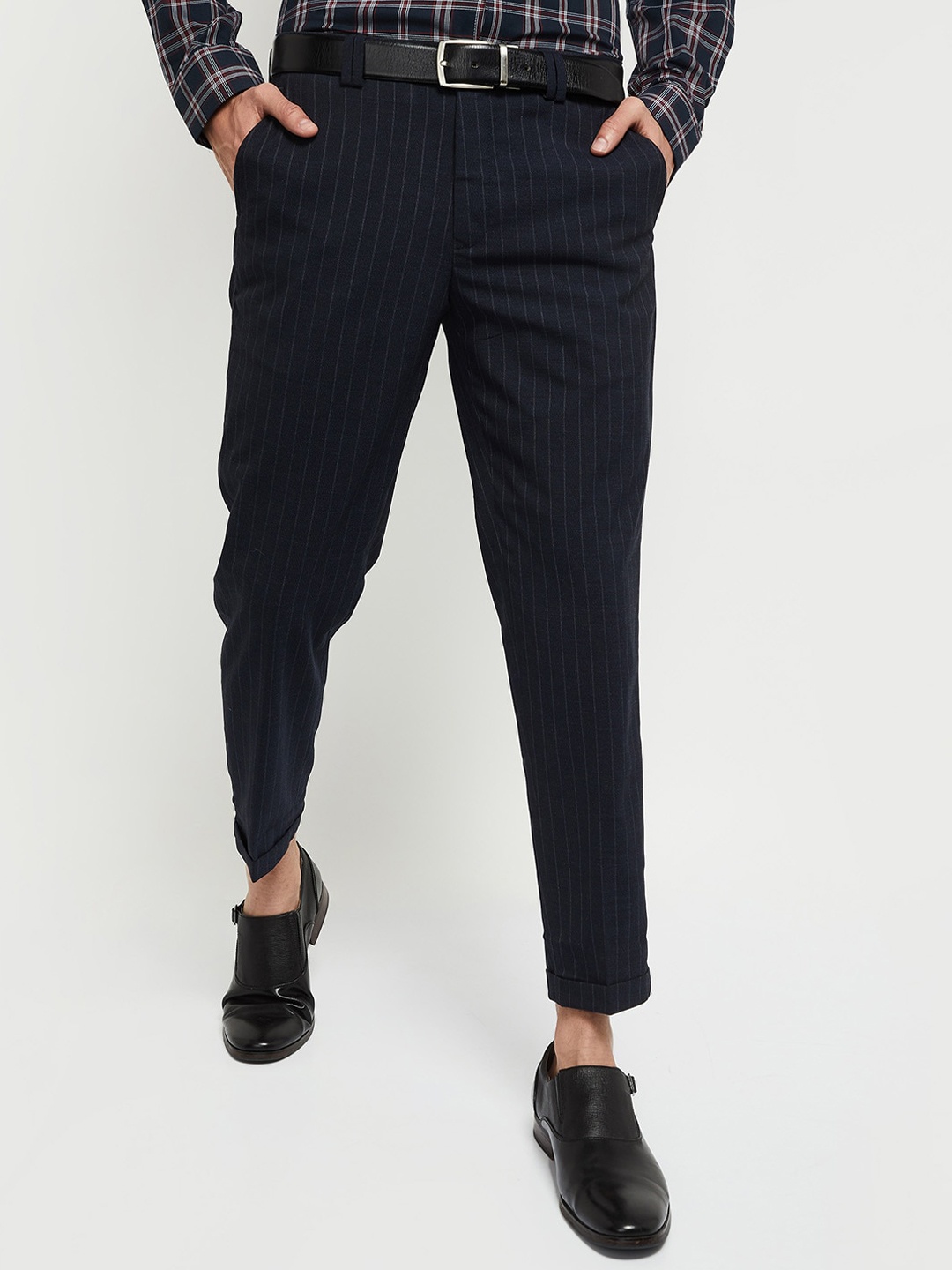 

max Men Blue Striped Trousers