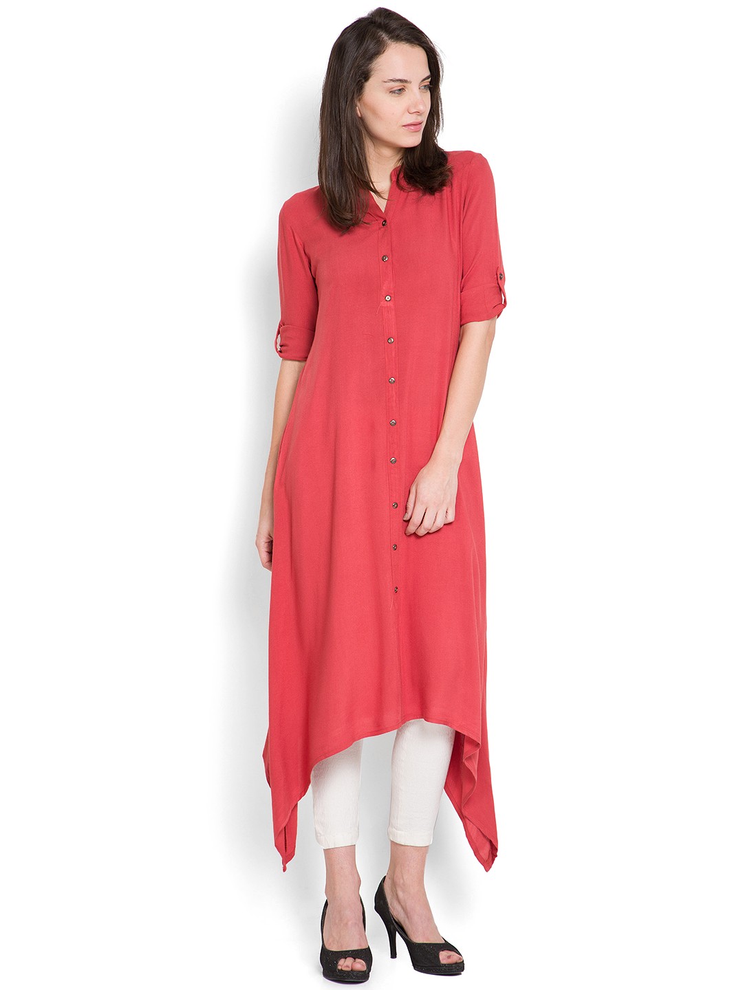 

Vishudh Women Pink Solid A-Line Kurta
