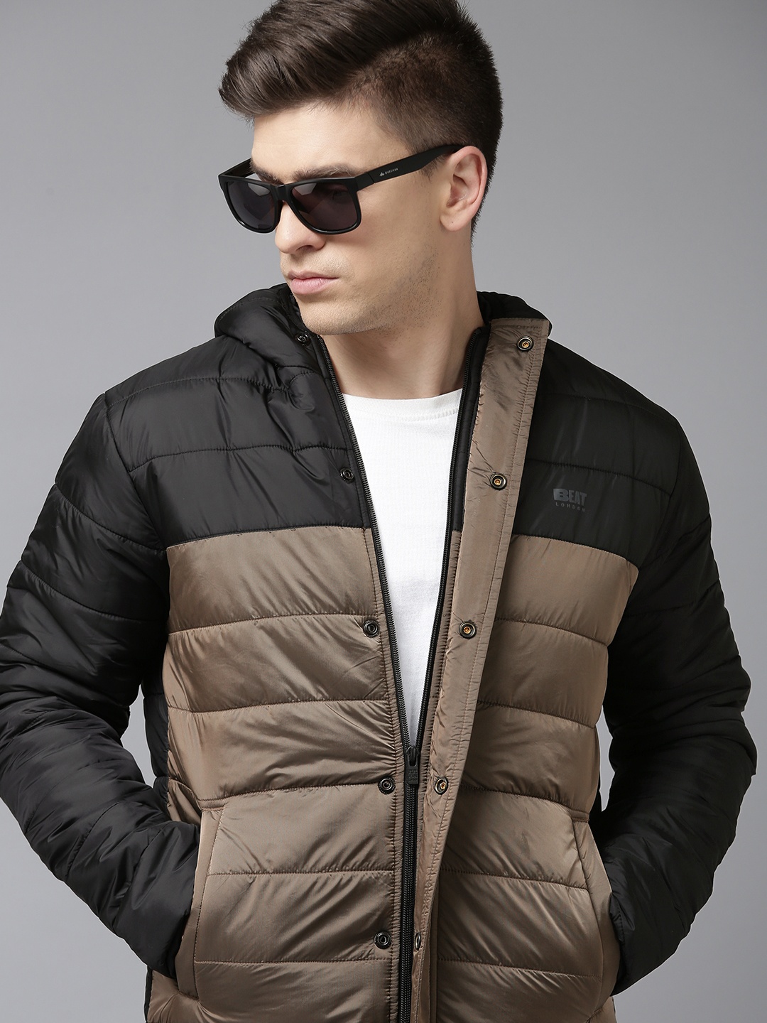 

BEAT LONDON by PEPE JEANS Men Black & Dark Beige Colourblocked Lightweight Puffer Jacket