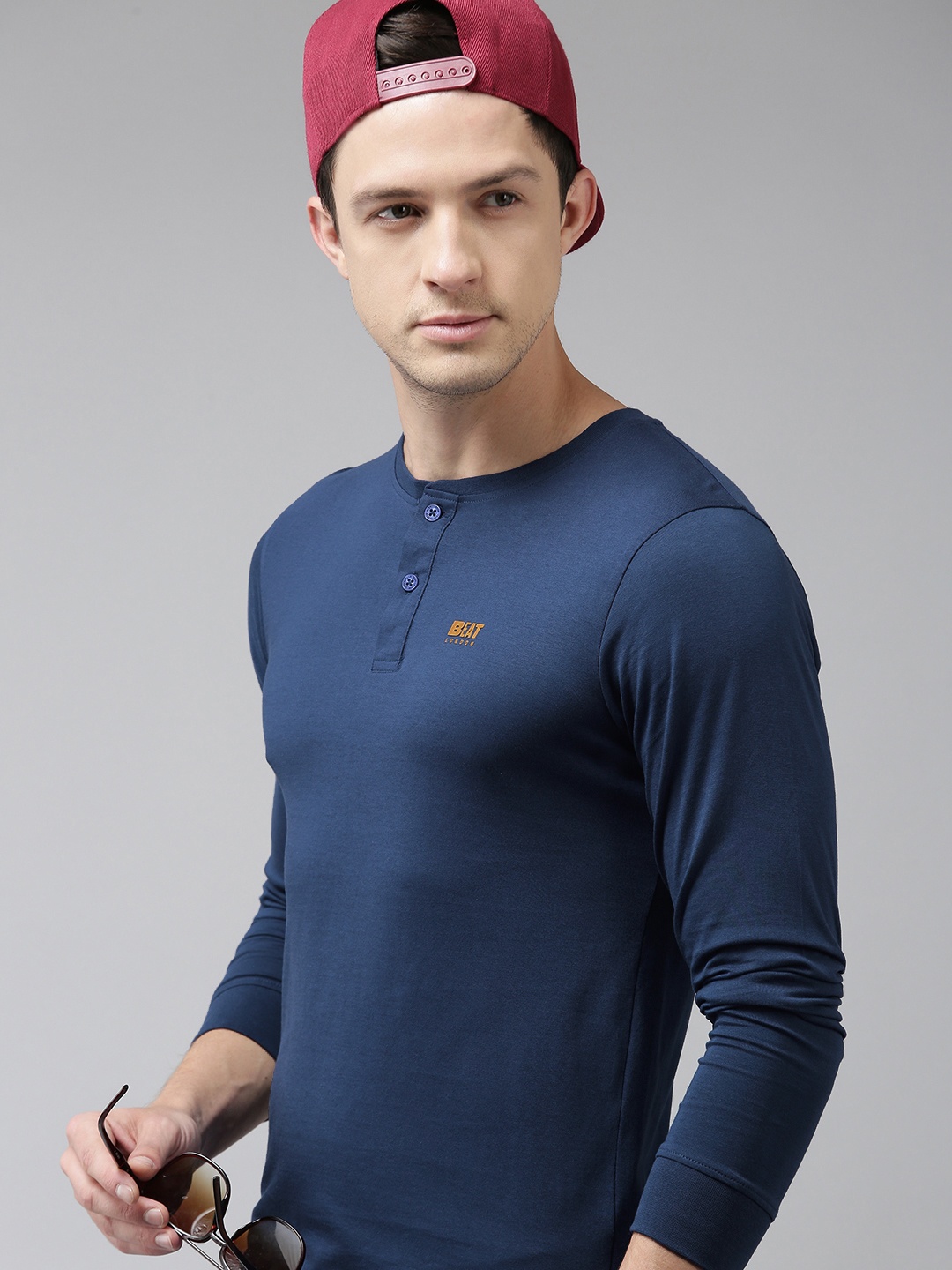 

BEAT LONDON by PEPE JEANS Men Blue Pure Cotton Slim Fit Pure Cotton T-shirt