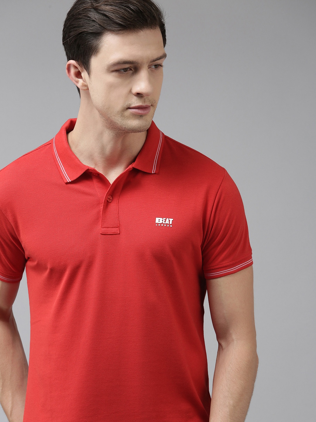 

BEAT LONDON by PEPE JEANS Men Red Solid Polo Collar Pure Cotton T-shirt