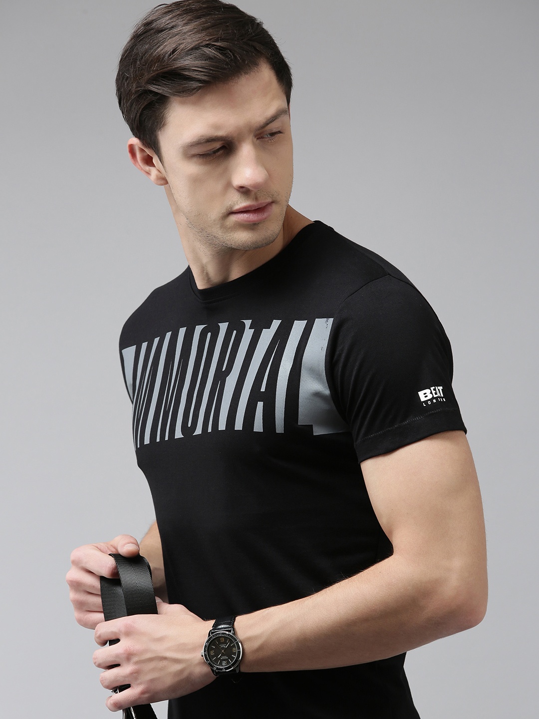 

BEAT LONDON by PEPE JEANS Men Black Typography Printed Slim Fit Pure Cotton T-shirt