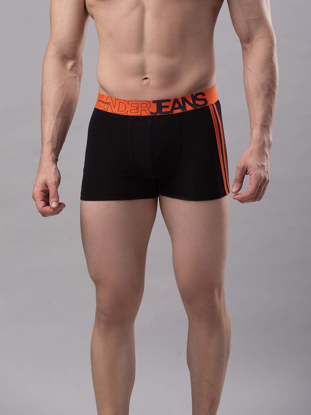 

UnderJeans by Spykar Men Black & Orange Solid Trunks UJMTRPTS012