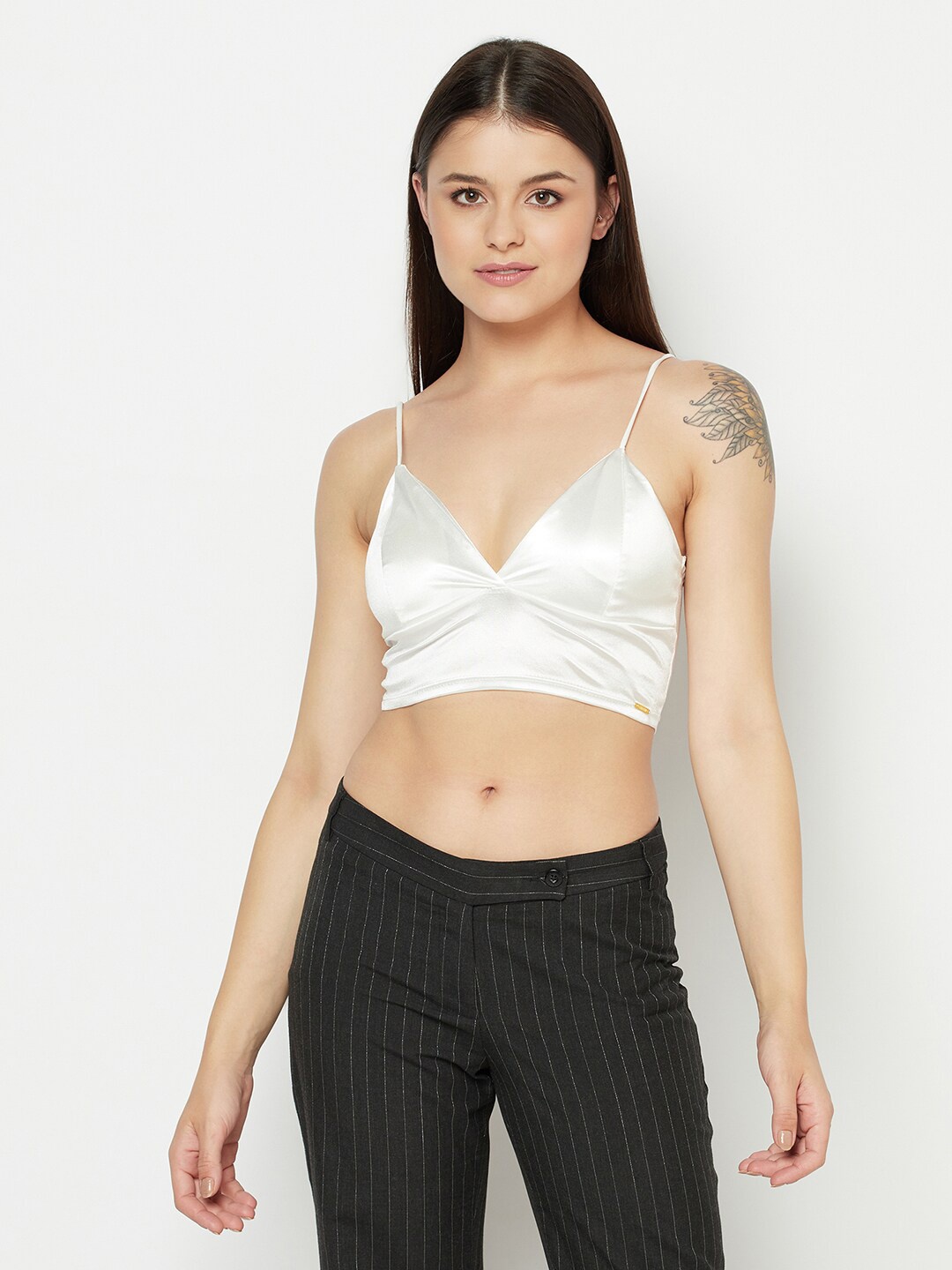 

Da Intimo Off White Triangle Cups Satin Bralette Bra, Cream