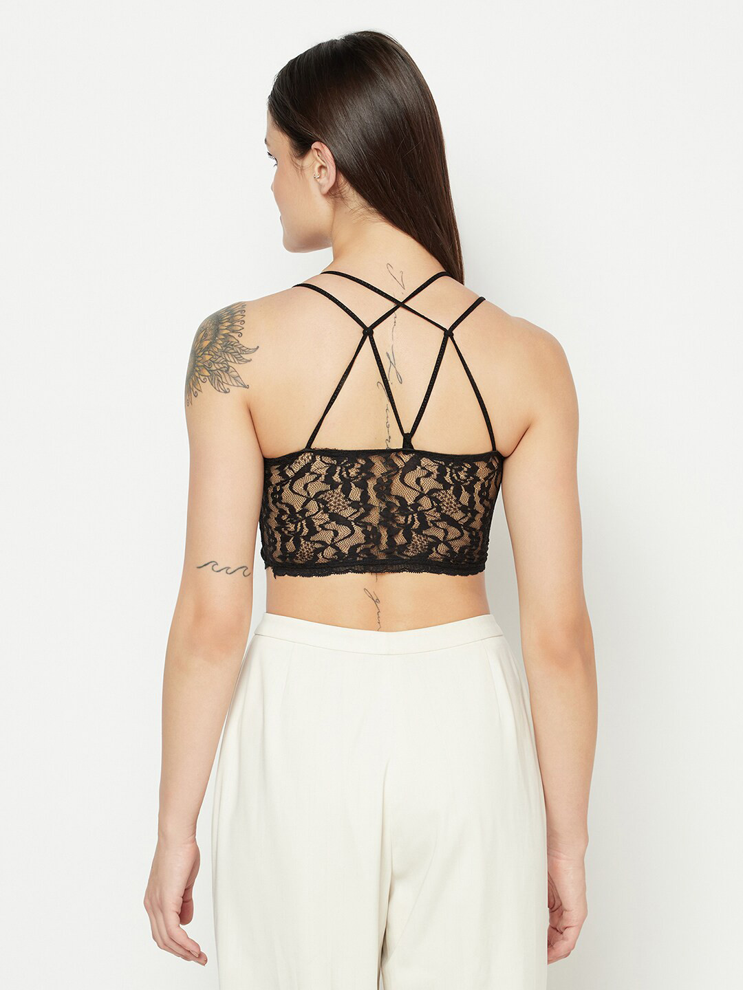 

Da Intimo Women Black Solid Criss-Cross Back Lace Bralette