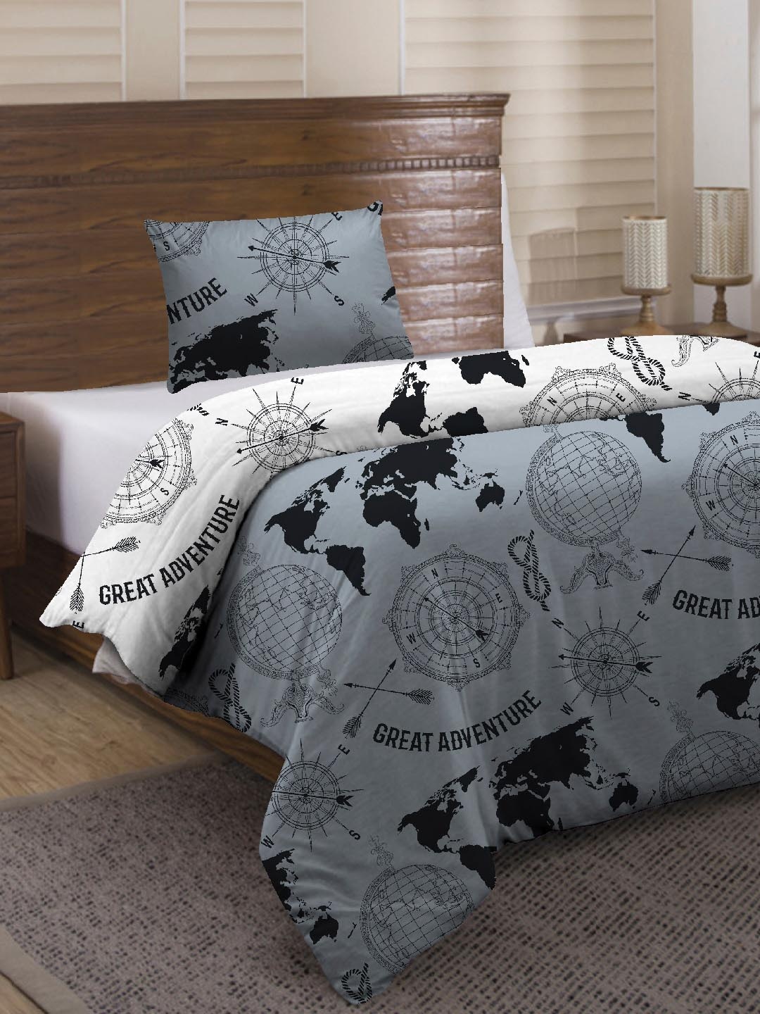 

Divine Casa Grey & White Printed 120 GSM Single Duvet Cover