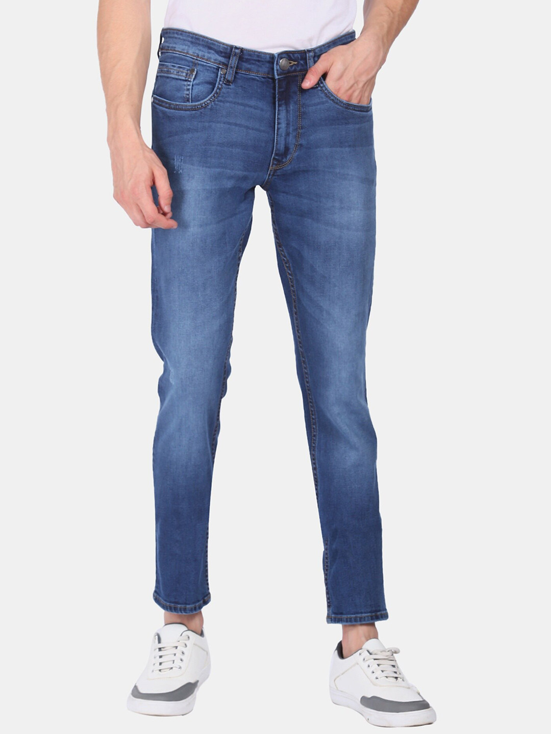 

AD By Arvind Men Blue Skinny Fit Mildly Distressed Light Fade Jeans