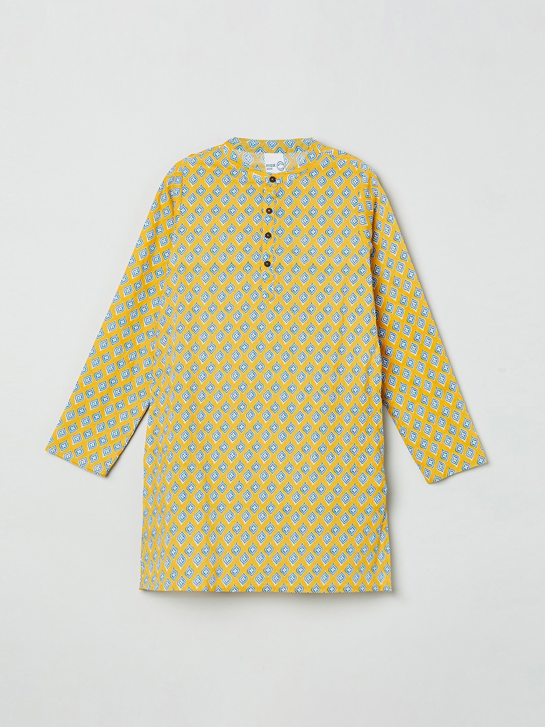 

max Boys Yellow & Blue Ethnic Motifs Printed Pure Cotton Kurta