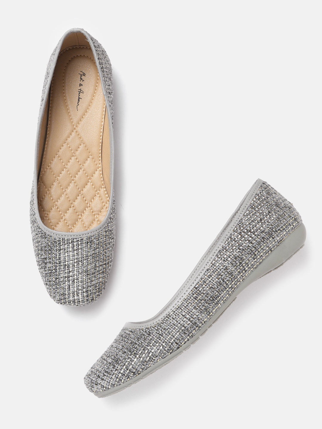 

Mast & Harbour Women Grey & Gold-Toned Woven Design Ballerinas