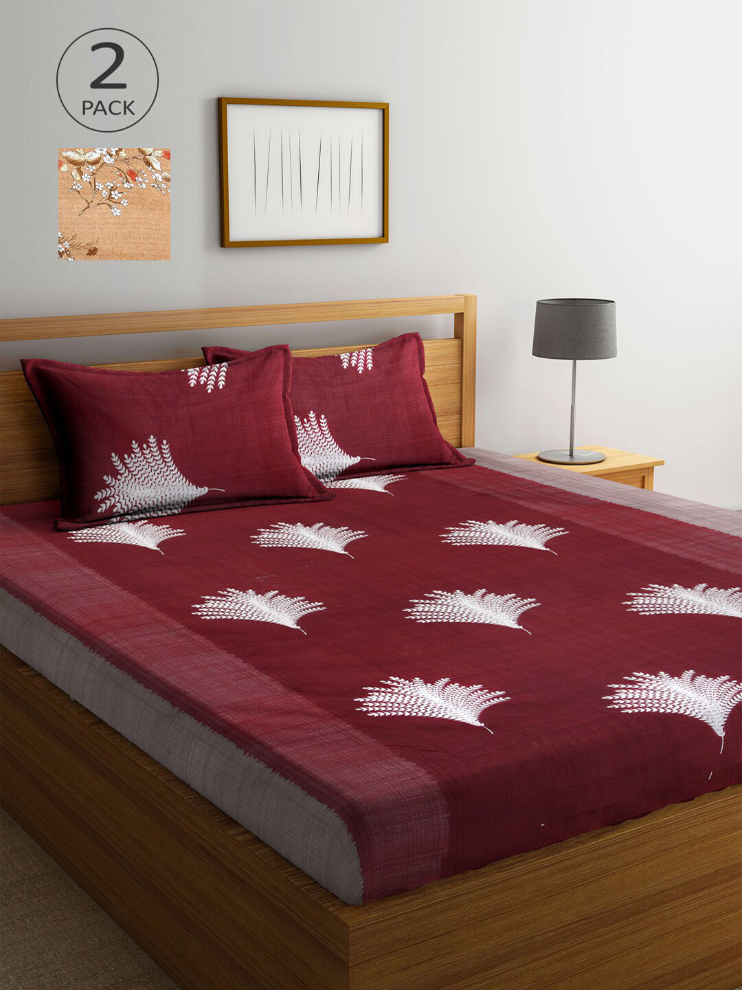 

Arrabi Beige & Maroon Floral 300 TC 2 King Bedsheets with 4 Pillow Covers