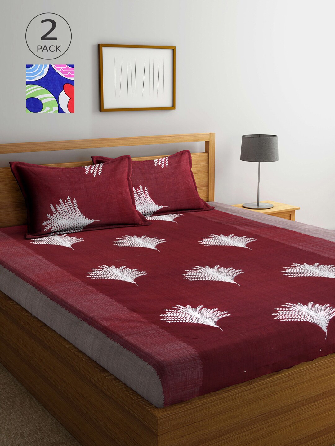 

Arrabi Blue & Maroon Graphic 300 TC 2 King Bedsheet with 4 Pillow Covers