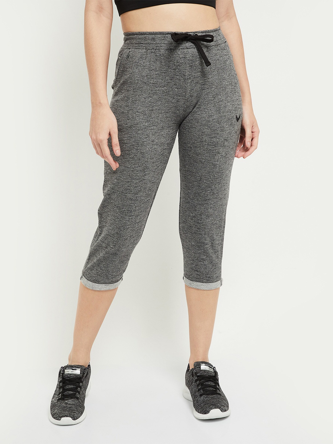 

max Women Grey Melange Cotton Capris