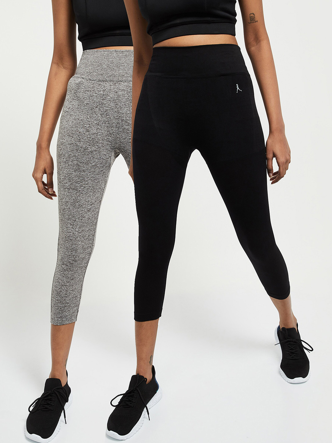 

max Women Black & Grey Pack of 2 Three-Fourth Tights