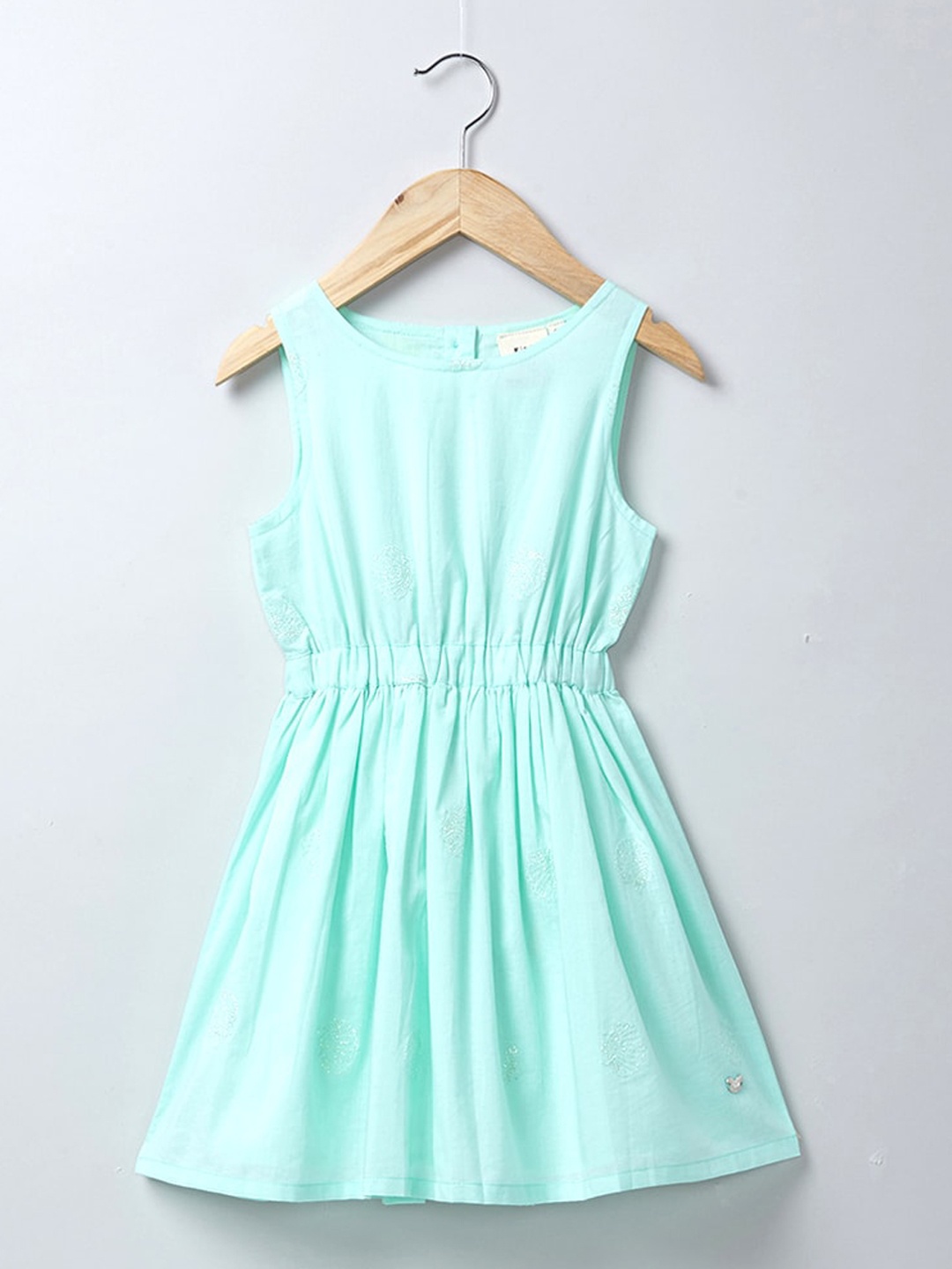 

Ed-a-Mamma Girls Teal & Silver-Toned Embroidered Round Neck Fit & Flare Dress