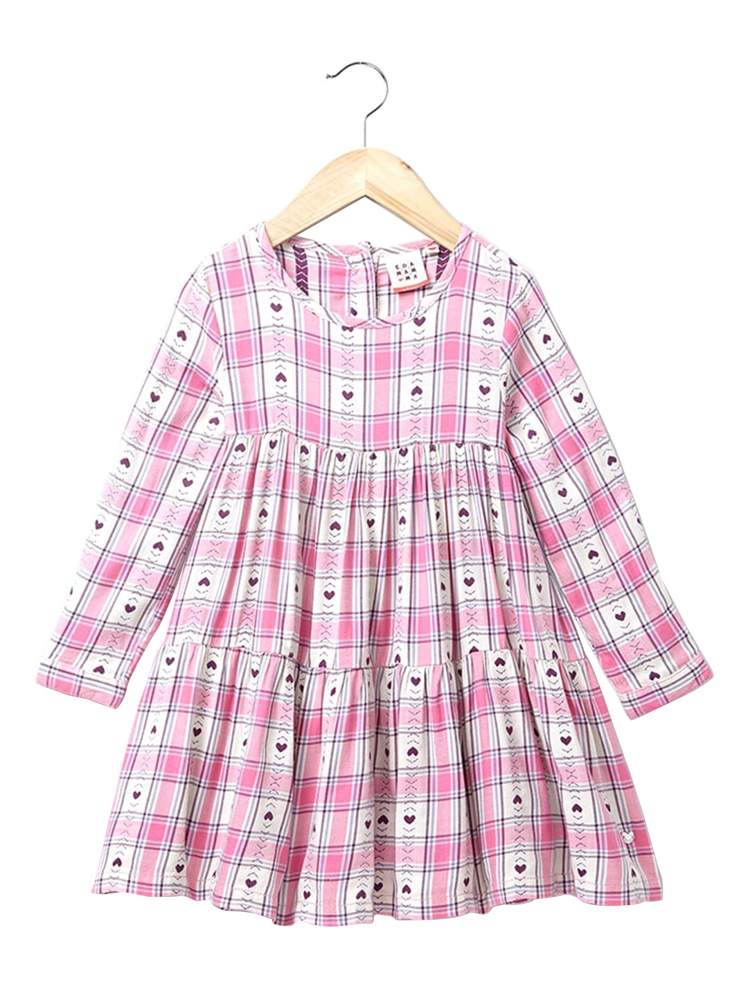 

Ed-a-Mamma Pink Checked Tiered Fit & Flare Dress