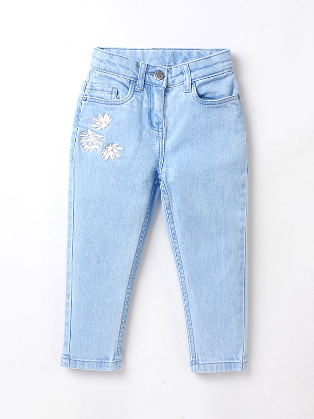 

Ed-a-Mamma Girls Blue Floral Embroidered Stretchable Jeans
