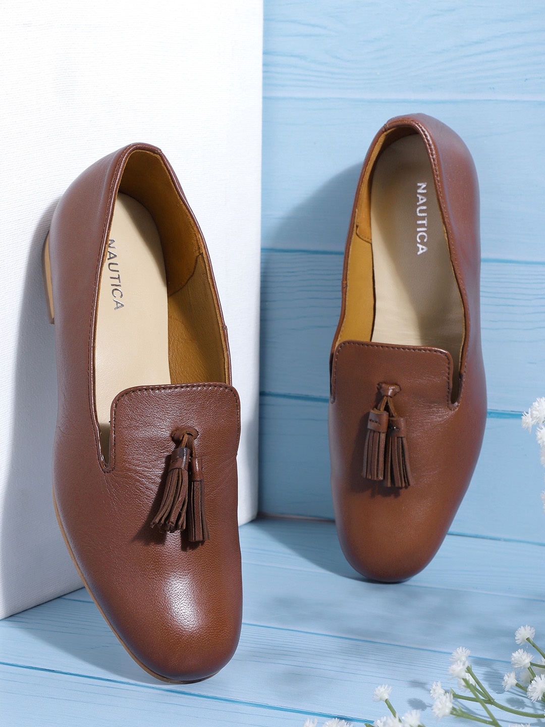 

Nautica Women Tan Brown Solid Loafers with Tassel