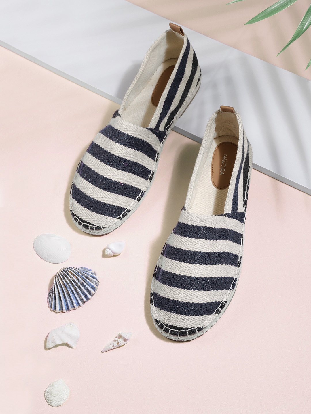 

Nautica Women Navy & Off-White Striped Espadrilles, Navy blue