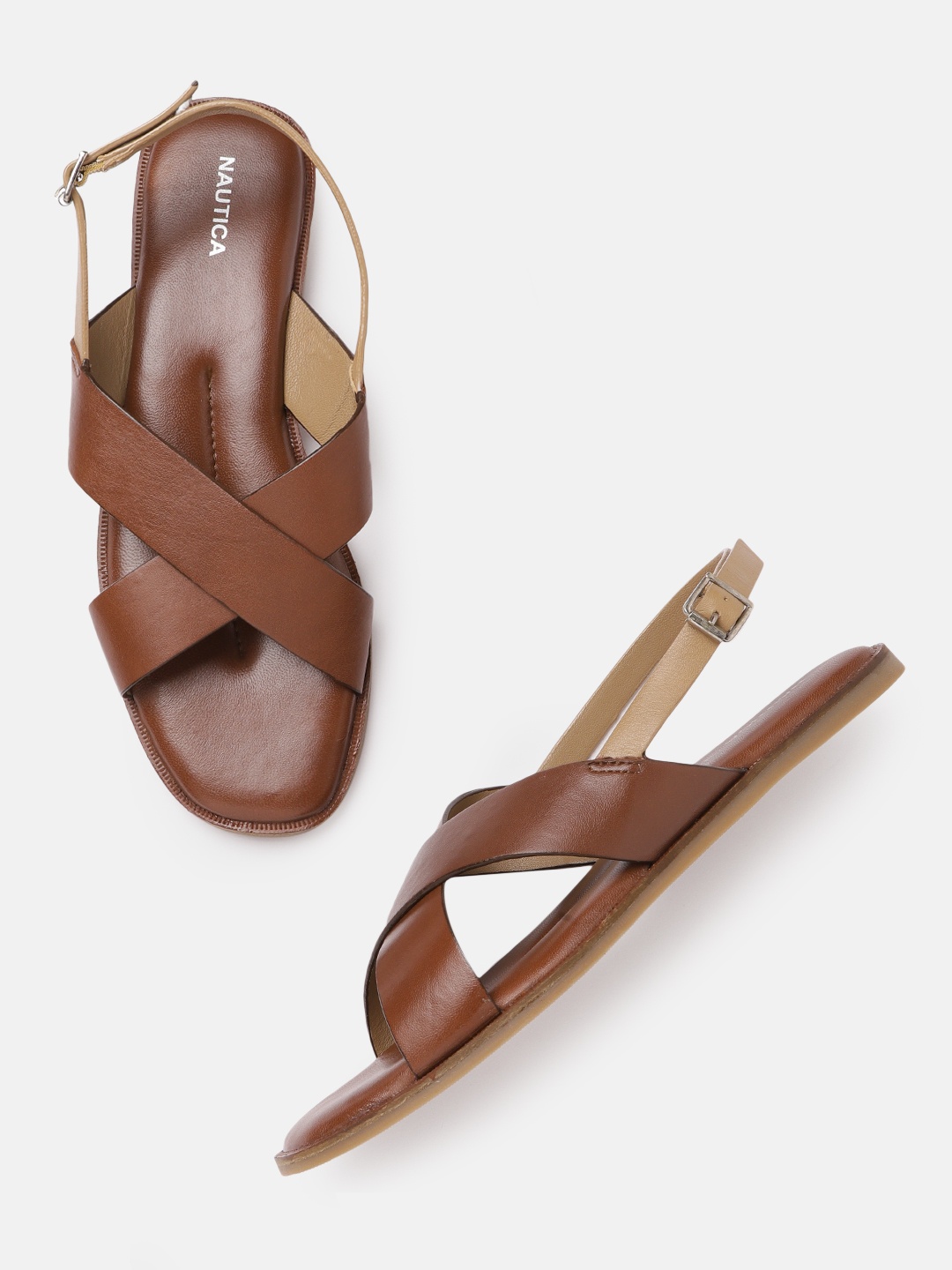 

Nautica Women Brown Solid Open Toe Leather Flats