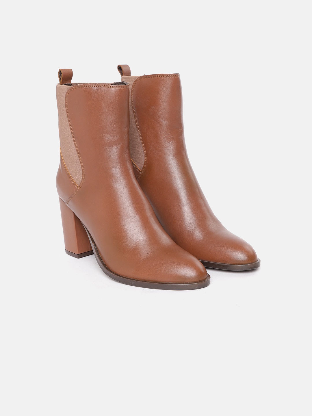 

Nautica Tan Brown High-Top Block Leather Heeled Boots