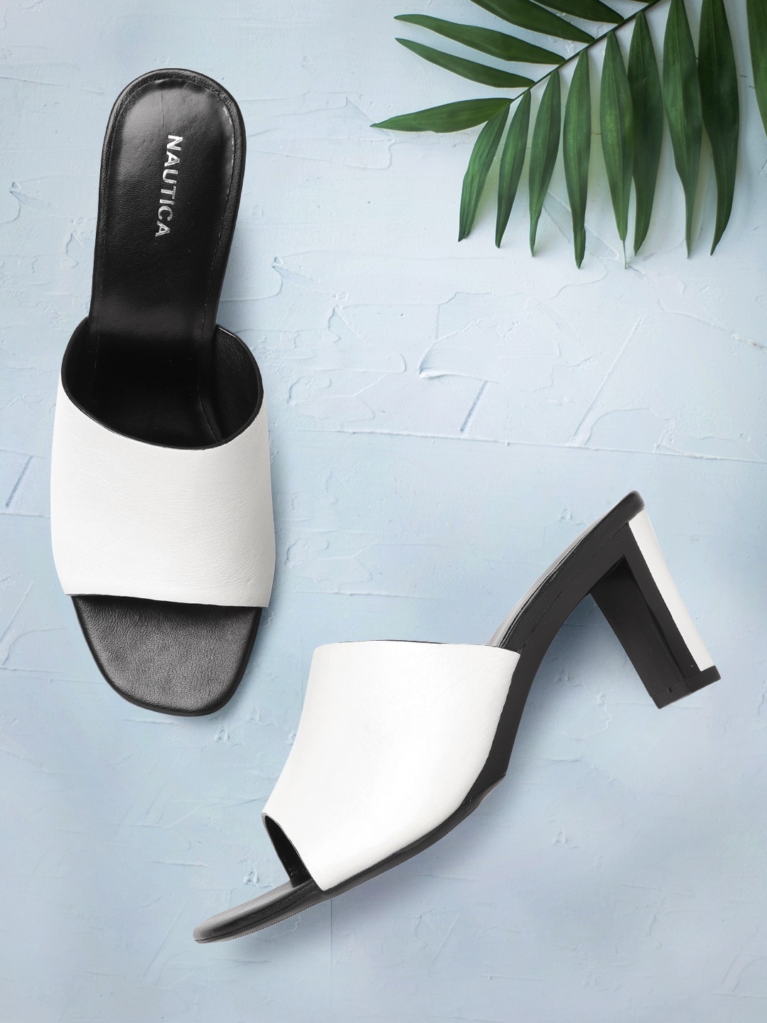 

Nautica White Solid Leather Block Heeled Mules