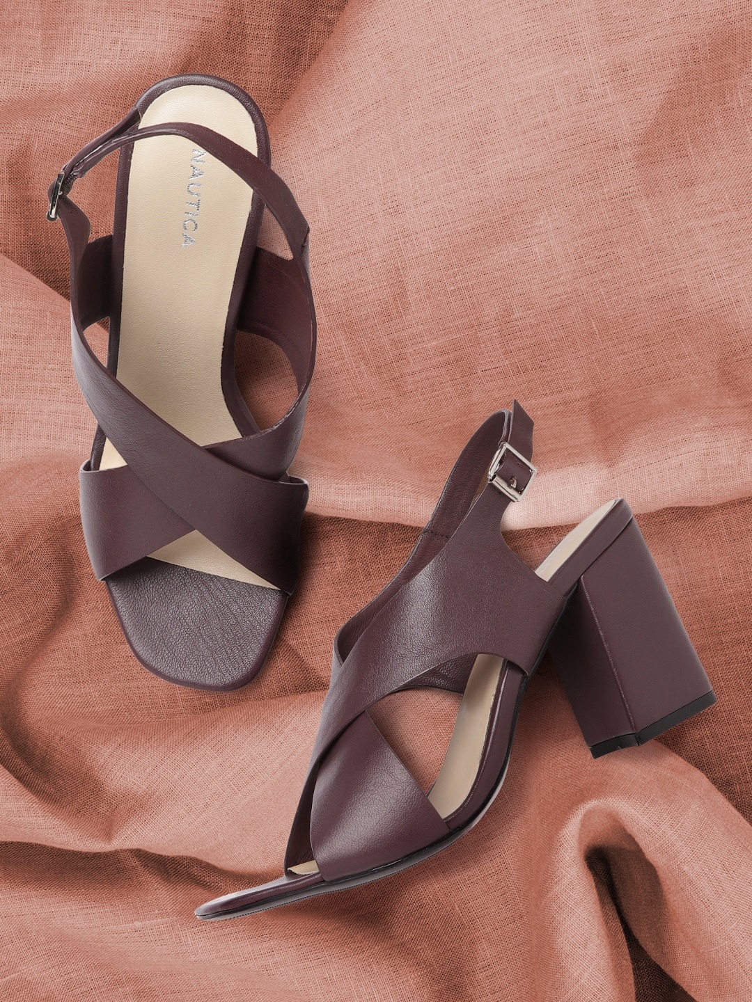 

Nautica Burgundy Solid Leather Block Heels